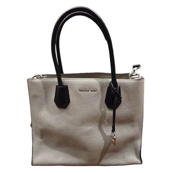 Michael Kors Mercer Large Grey Pebbled Leather Tote Crossbody Satchel - Picture 2 of 16